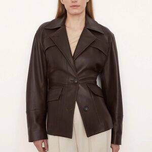 Vince Safari Leather Jacket in Black Truffle (Chocolate Brown) XS